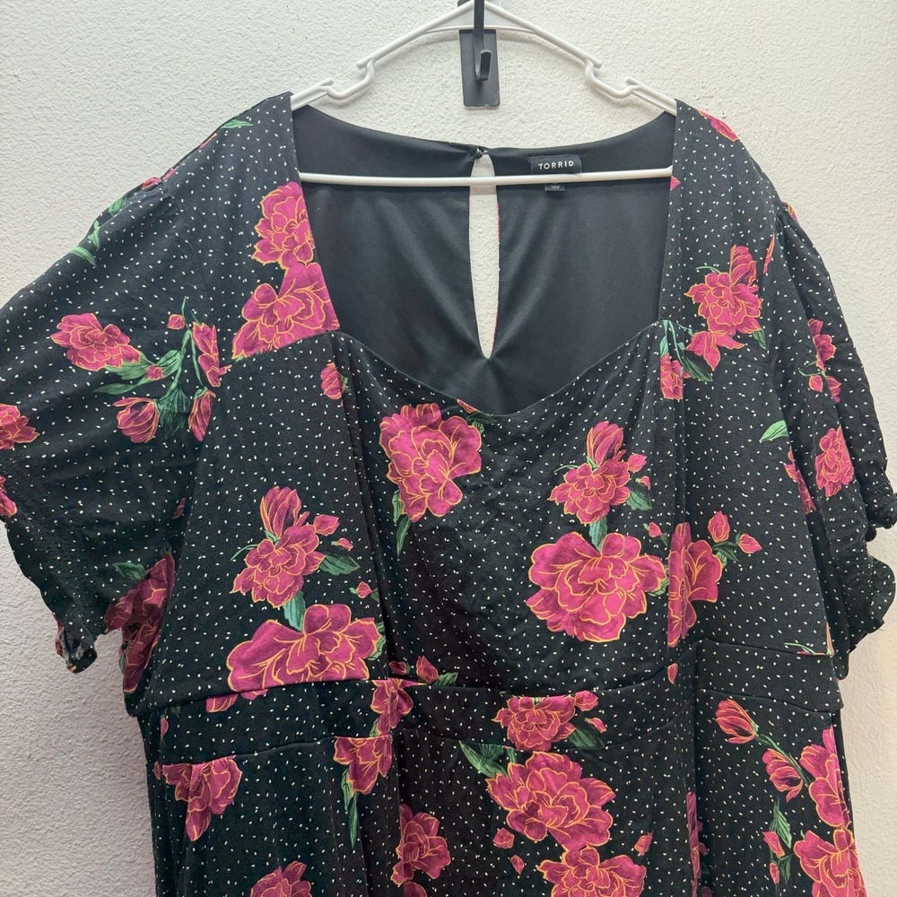 Torrid 5 / 5X Tea Length Stretch Challis Sweetheart Dress POLKA DOT Floral - Picture 3 of 11